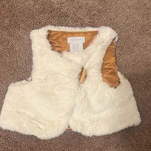 Tahari White and Tan Faux Fur Vest